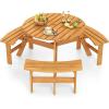 Giantex 6-Person Round Picnic Table Set with 3 Benches, 550 LBS Bench Capacity, 2″ Umbrella Hole, Circular Outdoor Wood Dining Table & Chairs for Patio Yard Garden Porch Deck (68”x62”x28”,Brown)(Yellow)