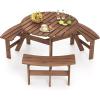 Giantex 6-Person Round Picnic Table Set with 3 Benches, 550 LBS Bench Capacity, 2″ Umbrella Hole, Circular Outdoor Wood Dining Table & Chairs for Patio Yard Garden Porch Deck (68”x62”x28”,Brown)(Brown)