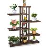 Giantex 6-Tier Wooden Plant Stand for Indoor Outdoor, 12 Potted Plant Display Holder Carbonized Fir Wood, Reinforced Slat, Ornament Display Shelf for Garden Balcony Home Office Plant Shelf