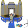 Giantex 7 FT Kids Trampoline with Ladder, Slide, Ocean Balls, ASTM Approved Recreational Trampoline with Net, Spring Cover(Blue)