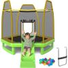 Giantex 7 FT Kids Trampoline with Ladder, Slide, Ocean Balls, ASTM Approved Recreational Trampoline with Net, Spring Cover(Green)