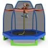Giantex 7 Ft Trampoline for Kids, Heavy Duty Steel Frame Small Mini Toddler Trampoline, Great Gifts for Boys Girls, Outdoor Indoor Kids Trampoline with Net, for Age 3-8(Blue/ Green)