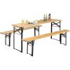 Giantex 70” 3-Piece Portable Folding Picnic Beer Table with Seating Set Wooden Top Picnic Table for Patio Outdoor Activities Garden Use, 30” Table Height(Black(iron Frame); Wooden(tabletop & Chair Seats))