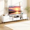 Giantex 79″ White TV Stand with Power Outlets, Modern Entertainment Center w/ 3 Open Shelves, 2 Side Cabinets & Drawer, Media TV Console Table for Living Room Bedroom, Television Stands for 90 Inch TV