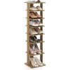 Giantex 8-Tier Vertical Shoe Rack, Patented Corner Shoe Storage Organizer for 8 Pairs, Freestanding Narrow Shoe Rack, Morden Space-Saving Shoe Tower for Entryway, Living Room, Bedroom (White, Single)(Natural)