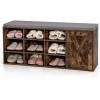 Giantex 9 Cubes Shoe Bench with Storage, Adjustable Shelves Storage Bench Rack with Removable Padded Cushion, 3 Tier Shoe Storage Bench with Cabinet for Entryway, Hallway, Rustic Brown(Rustic Brown)