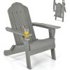 Giantex Adirondack Chair Outdoor Folding Chairs, HDPE Weather Resistant Patio Chair with Built-in Cup Holder Lawn Chair for Patio, Backyard, Balcony, Deck Outside Plastic Fire Pit Chair (4, Grey)(Grey)