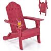 Giantex Adirondack Chair Outdoor Folding Chairs, HDPE Weather Resistant Patio Chair with Built-in Cup Holder Lawn Chair for Patio, Backyard, Balcony, Deck Outside Plastic Fire Pit Chair (4, Grey)(Red)