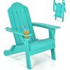 Giantex Adirondack Chair Outdoor Folding Chairs, HDPE Weather Resistant Patio Chair with Built-in Cup Holder Lawn Chair for Patio, Backyard, Balcony, Deck Outside Plastic Fire Pit Chair (4, Grey)(Turquoise)