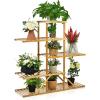 Giantex Bamboo 5 Tier 10 Potted Plant Stand, Indoor Outdoor Multiple Flower Pot Holder Display Rack, 39” High Wood Plant Shelf for Living Room Corner Balcony Garden Office (Natural)