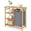 Giantex Bamboo Laundry Hamper Stand, Freestanding Laundry Organizer w/Removable Sliding Bag & 3-Tier Open Shelves, Multipurpose Utility Storage Cabinet for Bathroom, Living Room, Bedroom, Natural
