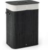 Giantex Bamboo Laundry Hamper with Lid, 72L Large & Tall Clothes Hamper with Removable Liner & Handles, Rectangular Laundry Basket for Small Spaces, Laundry Room, Bedroom (Brown)(Black)