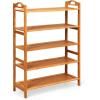 Giantex Bamboo Shoe Rack 5 Tier, Freestanding Shoe Rack with Two Rounded Handle for 15 Pairs, Entryway Standing Shoe Storage Organizer for Kitchen, Living Room, Entryway (5-Tier)(5-Tier)
