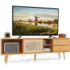 Giantex Bamboo TV Stand for 55 60 65 Inch TV, PE Rattan Entertainment Center with Sliding Doors, Drawers, Open Shelves, 5 Solid Wood Legs, 2 Cable Holes, TV Console Table for Living Room, Bedroom