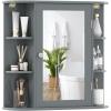 Giantex Bathroom Medicine Cabinet, Wall Mounted Bathroom Mirror Cabinet with Mirrored Door & 4 Interior Shelves, 6 Open Shelves, Mounting Hardware, Space-Saving Storage Cabinet, White(Grey)