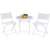 Giantex Bistro Table Set, 3 Piece Patio Bistro Set, Outdoor Folding Table and Chairs, Foldable Patio Dining Set, Porch Furniture Set Garden Backyard Metal Frame No Assembly, Black(White)