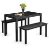 Giantex Dining Table with Bench, Wooden 3 Pcs Kitchen Dining Room Furniture for 4, Modern Studio Collection Table Set with 2 Benches, Dinette Set, Kitchen Small Bench Table Set (Black)(Black)