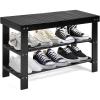 Giantex Entryway Shoe Bench, Bamboo Shoe Shelf Organizer Holds up to 6 Pairs, 3-Tier Natural Shoe Storage Rack Heels, Slippers for Entry, Living Room, Bathroom (Natural)(Black)