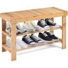 Giantex Entryway Shoe Bench, Bamboo Shoe Shelf Organizer Holds up to 6 Pairs, 3-Tier Natural Shoe Storage Rack Heels, Slippers for Entry, Living Room, Bathroom (Natural)(Natural)