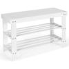 Giantex Entryway Shoe Bench, Bamboo Shoe Shelf Organizer Holds up to 6 Pairs, 3-Tier Natural Shoe Storage Rack Heels, Slippers for Entry, Living Room, Bathroom (Natural)(White)