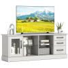 Giantex Farmhouse TV Stand for 73 Inch TV, Wood TV Console Table w/Removable Glass Shelves, Cable Management Holes & Drawers, Rustic Entertainment Center with Storage for Living Room, Bedroom, Grey(Grey)