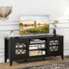 Giantex Farmhouse TV Stand for TVs up to 65″, Entertainment Center with 4 Adjustable Storage Shelves & Tempered Glass Doors, Modern TV Console Table for Bedroom, Living Room(Black)