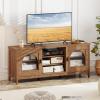 Giantex Farmhouse TV Stand for TVs up to 65″, Entertainment Center with 4 Adjustable Storage Shelves & Tempered Glass Doors, Modern TV Console Table for Bedroom, Living Room(Walnut)