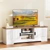 Giantex Farmhouse TV Stand for TVs up to 65″, Entertainment Center with Storage Cabinets, Sliding Doors & Adjustable Shelves, Modern Media TV Console Table for Living Room, Bedroom, White & Oak