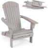 Giantex Foldable Adirondack Chair, Folding Front Porch Chairs with High Back, Wide Armrests, 400 LBS Max Load, Weather Resistant Wooden Fire Pit Chairs for Outdoor, Lawn, Poolside (1, Grey)(Grey)