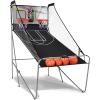 Giantex Foldable Basketball Arcade Game, 8 Game Options, Electronic Double Shot 2 Player w/ 4 Balls and LED Scoring System, Indoor Basketball Game for Kids, Adults, Black & Silver(Black & Silver)