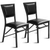 Giantex Folding Chairs Set of 2, Dining Chairs with Padded Seats, Sturdy Metal Frame, Floor Protectors, Space Saving Design, Foldable Dining Desk Chairs for Small Apartment, Extra Guests, Black