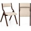 Giantex Folding Dining Chairs Set of 2, No Assembly Required with Linen Padded Seats, Wooden Foldable Kitchen & Party Chairs, Easy to Store for Extra Events(Coffee+beige)