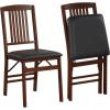 Giantex Folding Dining Chairs Set of 2, Solid Wood Frame, Foldable Wood Kitchen Chairs with Padded Seat, Max Load 400 Lbs, No Assembly, Armless Side Chairs for Apartment Dining Room, Brown & Black(Brown & Black)