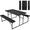 Giantex Folding Picnic Table Bench Set, Outdoor Dining Table Set, Large Camping Table for Patio Deck Lawn Garden Backyard Poolside, Portable Picnic Tables, Weather Resistant Metal Frame, Black(Black)