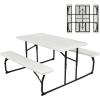 Giantex Folding Picnic Table Bench Set, Outdoor Dining Table Set, Large Camping Table for Patio Deck Lawn Garden Backyard Poolside, Portable Picnic Tables, Weather Resistant Metal Frame, Black(White)