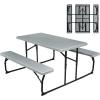 Giantex Folding Picnic Table Bench Set, Outdoor Dining Table Set, Large Camping Table for Patio Deck Lawn Garden Backyard Poolside, Portable Picnic Tables, Weather Resistant Metal Frame, Black(Grey)