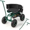 Giantex Garden Cart, Rolling Workseat with 4 Wheels, Tool Tray, Removable Cushion, Storage Basket, 2 Handles, Adjustable Height & 360 Swivel Work Seat, Gardening Stool for Patio Lawn Garden Yard(Green & Black)