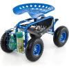 Giantex Garden Cart with Seat, Rolling Garden Seat with Wheels, Tools Basket, 360 Swivel Gardening Workseat, Adjustable Height, Wagon Scooter for Patio Lawn Yard, Outdoor Steerable Stool (Green)(Blue)