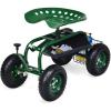 Giantex Garden Cart with Seat, Rolling Garden Seat with Wheels, Tools Basket, 360 Swivel Gardening Workseat, Adjustable Height, Wagon Scooter for Patio Lawn Yard, Outdoor Steerable Stool (Green)(Green)