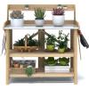Giantex Garden Potting Bench, Galvanized Steel Top, 6 Hooks, 2 Tier Storage Shelves, Wood Workstation for Indoor Outdoor Gardening Planting Garage Tools, Potted Plant, Worktable 41.5″x19.5″x48″