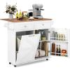 Giantex Kitchen Island Cart with Hidden Tilt Out Trash Can Cabinet, Drop Leaf, 2 Drawers, Towel Rack, Rolling Mobile Breakfast Bar Table, Wood Kitchen Storage Cart on Wheels (White & Natural)(White & Natural)