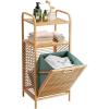 Giantex Laundry Hamper Tilt-Out Laundry Linen Hamper Bamboo Freestanding Clothes Basket W/Shelf & Removable Liner, Storage Laundry Shelf for Bathroom Living Room Bedroom, Natural(Natural+Green)