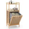 Giantex Laundry Hamper Tilt-Out Laundry Linen Hamper Bamboo Freestanding Clothes Basket W/Shelf & Removable Liner, Storage Laundry Shelf for Bathroom Living Room Bedroom, Natural(Natural+Gray)