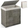Giantex Laundry Hamper with Lid, 29 Gal (110L) Wicker Laundry Basket with 2-section Liner Bag, Removable & Washable, Foldable PP Rattan Clothes Hamper with Handle for Bathroom Bedroom (Gray)(Gray)
