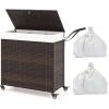 Giantex Laundry Hamper with Wheels and Lid, 125L Rattan Clothes Hamper with 2 Removable Liner Bags & Handle, 3-Section Foldable Laundry Sorter, Rolling Wicker Laundry Basket for Bathroom(Black)(Brown)