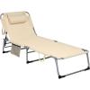 Giantex Lounge Chair Chaise Lounger, Beach Recliner with Mattress, 4 Adjustable Reclining Position, Pillow, Side Pocket for Beach, Sunbathing, Patio, Pool, Lawn, Deck Folding Camping Cot (1, Beige)(Beige)