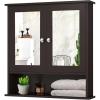 Giantex Medicine Cabinet, Bathroom Wall Cabinet with 2 Mirrored Doors, Adjustable Shelf, Open Compartment, Wall Mounted Cabinet, Over The Toilet Storage Cabinet, 22″ x 5″ x 23″ Cupboard (Grey)(Brown)