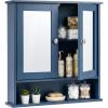 Giantex Medicine Cabinet, Bathroom Wall Cabinet with 2 Mirrored Doors, Adjustable Shelf, Open Compartment, Wall Mounted Cabinet, Over The Toilet Storage Cabinet, 22″ x 5″ x 23″ Cupboard (Grey)(Blue)
