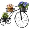 Giantex Metal Bicycle Planter, 3 Tier Tricycle Flower Plant Stand w/ 3 Decorative Wheels, Parisian Style Flower Display Stand Cart for Home Decor Patio Garden Flower Shop Indoor Outdoor(black)