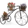 Giantex Metal Bicycle Planter, 3 Tier Tricycle Flower Plant Stand w/ 3 Decorative Wheels, Parisian Style Flower Display Stand Cart for Home Decor Patio Garden Flower Shop Indoor Outdoor(Bronze)